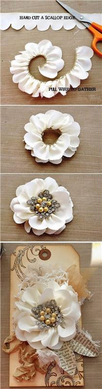 Decorazioni con fiori, bigliettino shabby chic, tessuto colore bianco