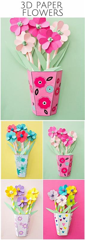 Vaso con fiori colorati realizzati con il fai da te e e kartoncini spessi