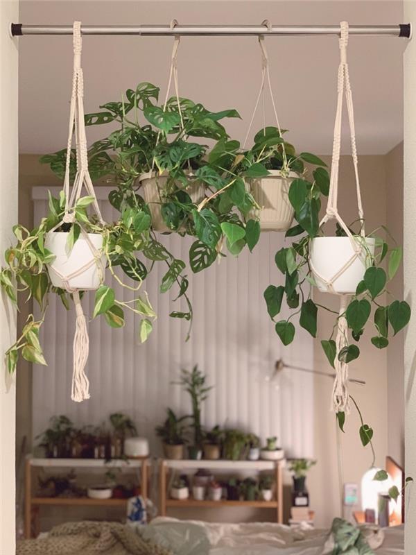 delmeden düzeltme diy makrome kolye ışıkları yeşil bitki monstera