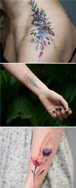 Çiçek dövme fikri gül dövmesi yandan üç renkli dövmeler