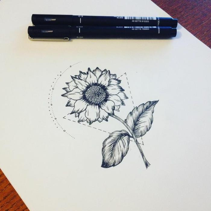 Fikri çoğaltmak için geometrik çizim basit çizim öğretici ayçiçeği dövme çizimi