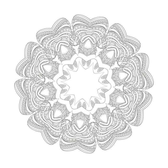 Mandala z geometrijskim risanjem, ki jo je težko obarvati, barvanje mandale doma zase