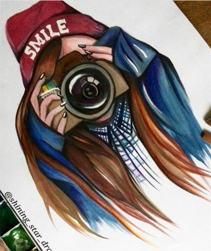 Schizzo di una ragazza, disegno macchina fotografica, ateik ligos ne asmenybė