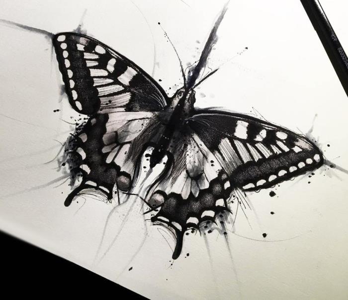 Juodo rašalo piešimo drugelis pelėda, kaip piešti drugelį 3d