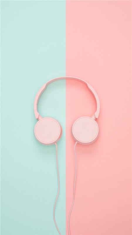 pastelinės rožinės ir mėlynos spalvos muzikos tapetai su ausinių vaizdu pastelinėmis spalvomis