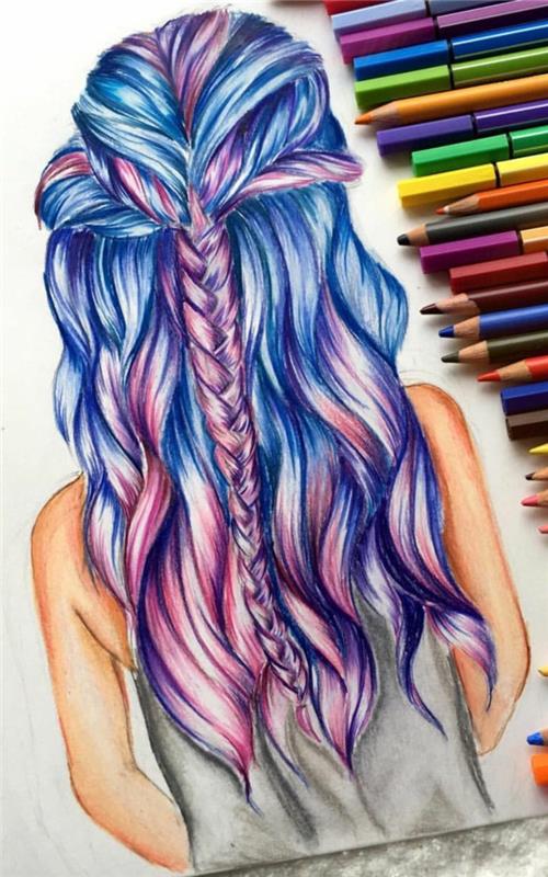 Renkli saç örgüsü harika bir fikir çizimi tumblr renkli kalemlerle çizim yapan kız gibi