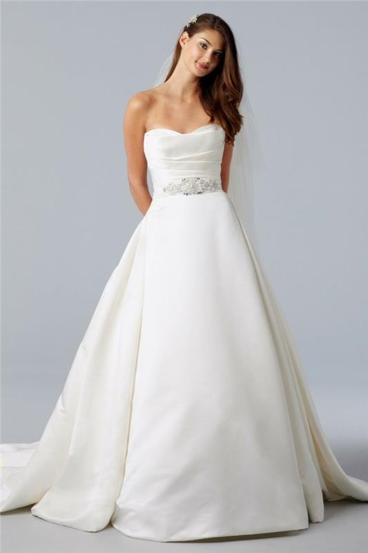 nuostabi vestuvių suknelė-paprasta-elegancija-paprastas siluetas su drąsa-be petnešėlių vestuvių suknelė