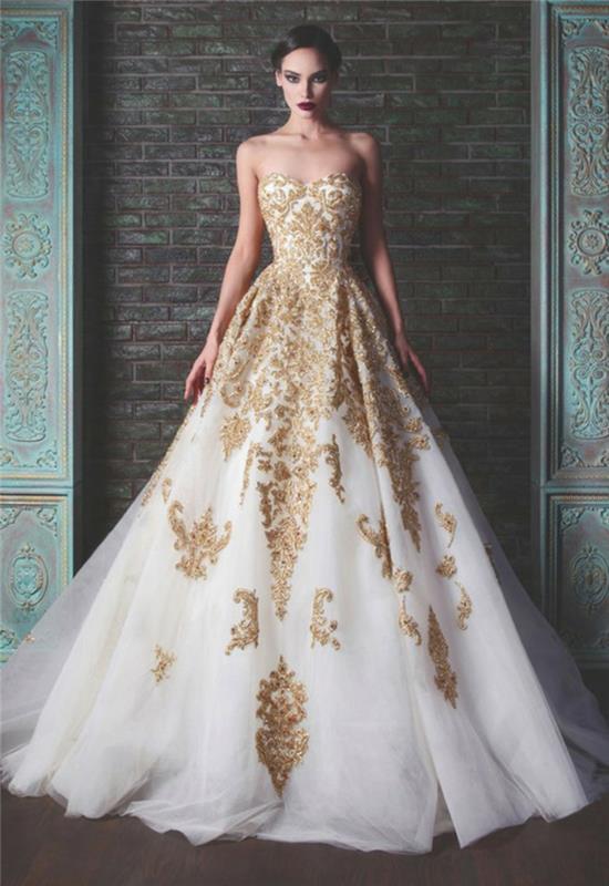 Modern elbise ucuz gelinlik prenses altın gelinlik