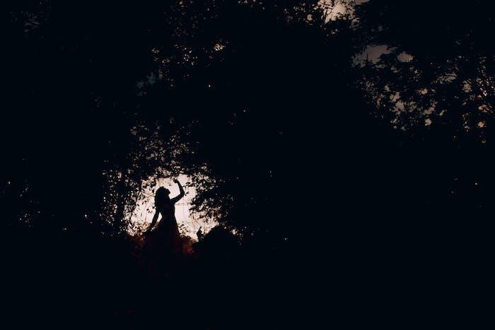 Duvar kağıdı tumblr, Una donna silüeti, Foresta con alberi