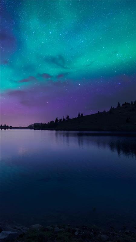 Sfondi telefono belli, paesaggio di un lago, cielo notturno con stelle