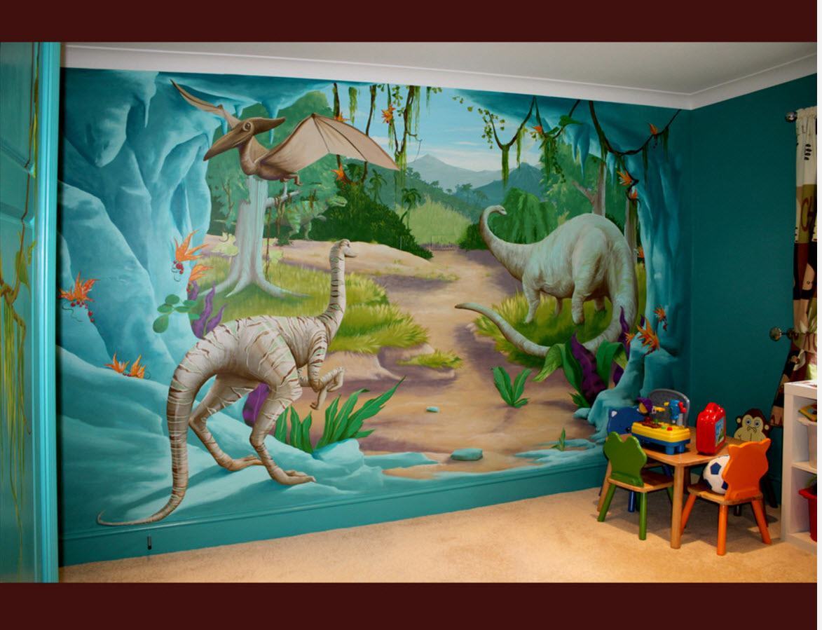 Dinossauros nas paredes do berçário