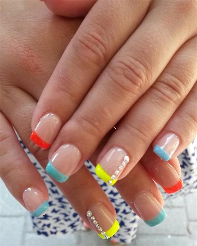 Originalni deco deco, gel model za nohte, easy nail deco poletni trend 2018, poletne barve, barvita in izvirna francoščina