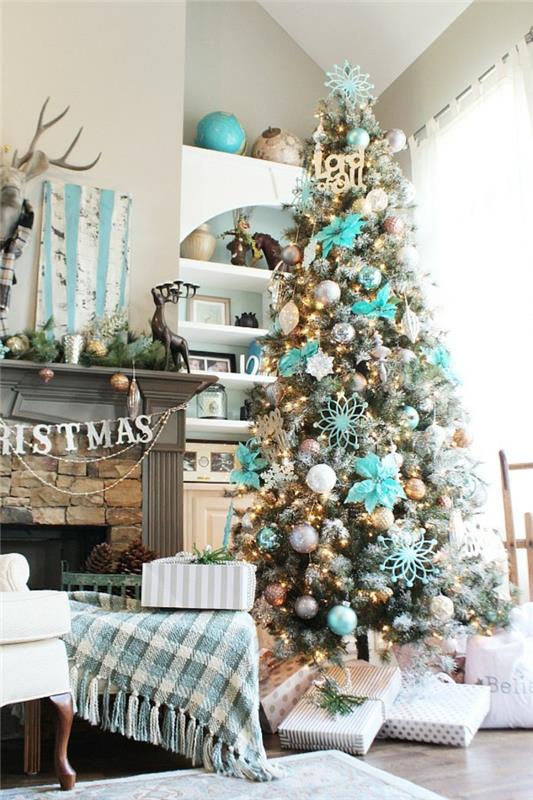 Božično drevo-dekoracija-božično drevo-okrašeno-lepo-videti-dekoracijo-v modrem