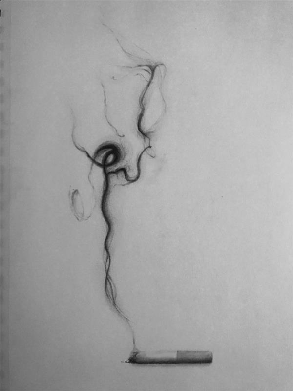 Karakalem çizimi yapın, karakalem manzara, sanatsal resmi anlayın, sigara dumanı siyah beyaz çizim