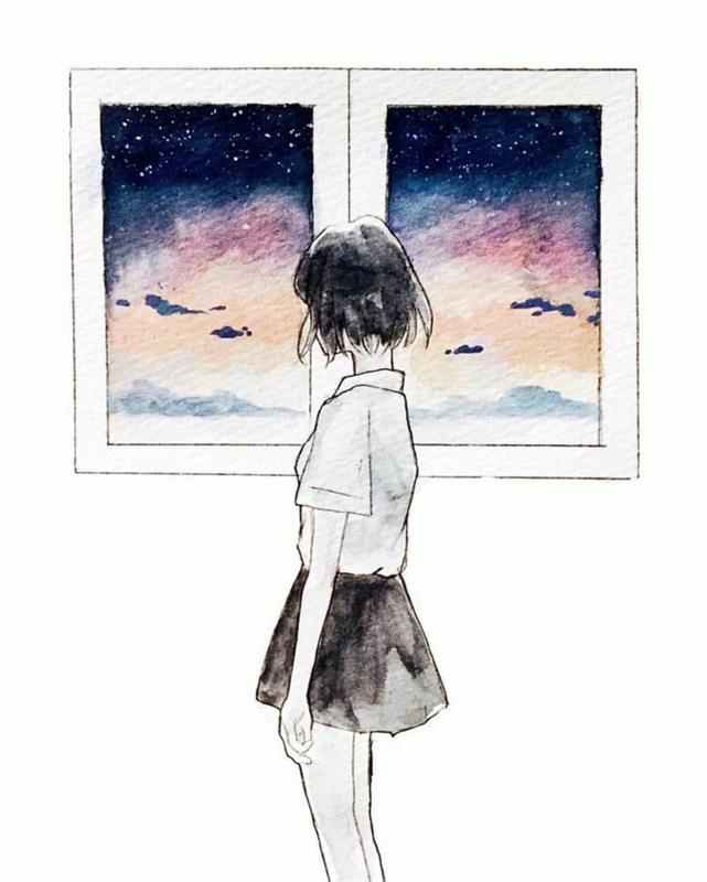 pencerenin yanında duran kız, pencereden rengarenk gökyüzü, bir kız yüzü nasıl çizilir