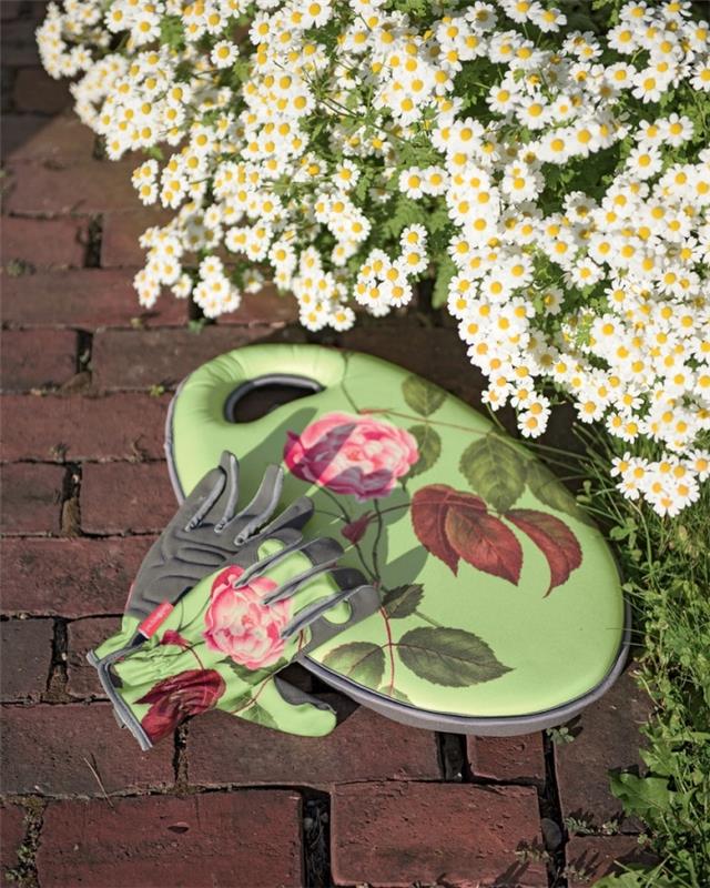 zelene rokavice z rožnatimi cvetovi za darilo babice, vrtnarski pripomoček z izvirnim in naravnim dizajnom