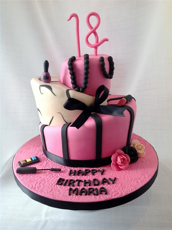 tortas aštuonioliktam gimtadieniui, asmeninis rožinės ir baltos spalvos gimtadienio tortas