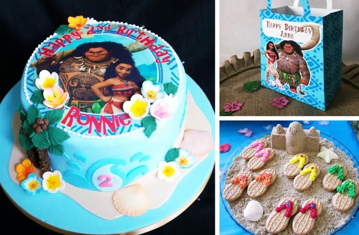 mergaitės gimtadienio torto pavyzdys su vandenyno dizaino puošmena turkio spalvos mėlynos spalvos fondantu su mažomis cukraus pastos gėlėmis
