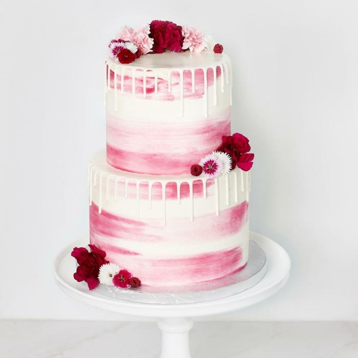 tortas, papuoštas aerografu, dizainerių gimtadienio tortas, papuoštas gėlėmis