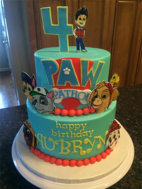 otroška torta paw patrol, psi rezani iz papirja, rojstnodnevna torta paw patrol