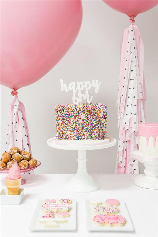 Diy rojstnodnevna miza dekoracija za rojstni dan lepa ideja diy dekoracije roza baloni gurmanske torte