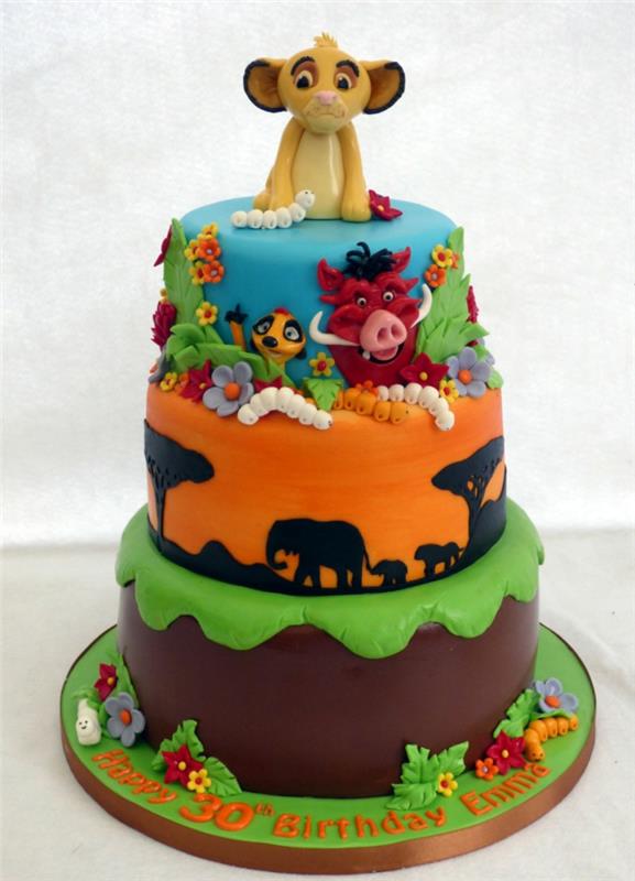 tortas su džiunglių gyvūnais, trijų aukštų tortas, linksmas suaugusiųjų gimtadienio tortas