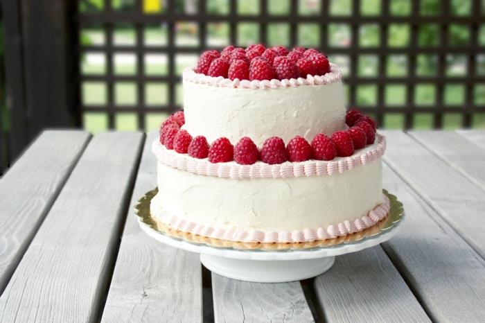 gabalas montee blanche pyragas, šviežios avietės, pyragas, padengtas vaniliniu kremu
