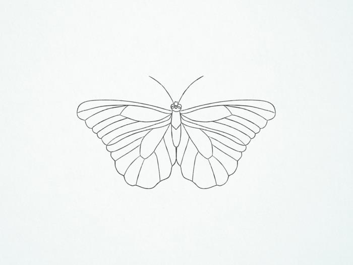 Paprastas geometrinis drugelio piešinys, kurį lengva padaryti, o drugelio piešinys - lengvai atgaminamas