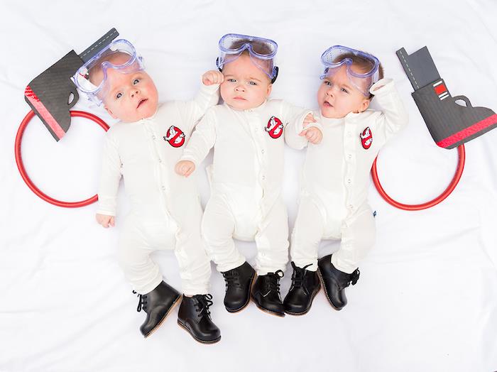 Trojčki Baby Boy Costume, pomnožen v treh, kostum za noč čarovnic, filmski kostum Ghost Busters