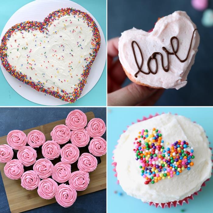romantik bir yemek için kolay tatlı şablonları, yenilebilir incilerle süslenmiş kalp şeklinde beyaz pasta