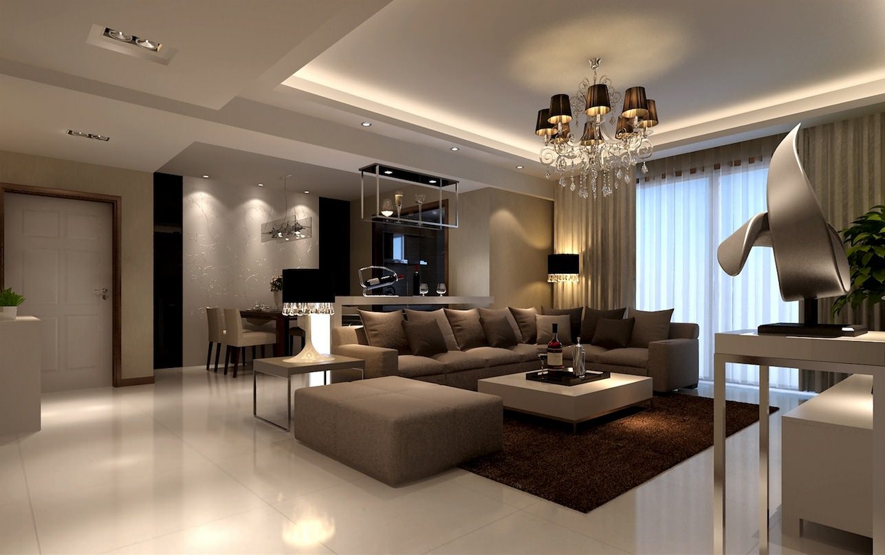 design elegante del soggiorno nei toni del beige e del marrone