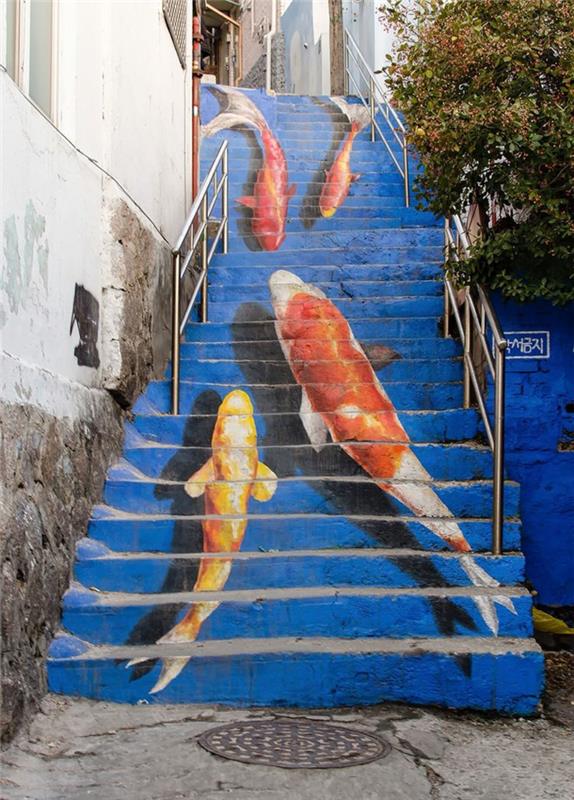 grafiti-paris-šedevras-gatvės menas-žuvis-ant laiptų