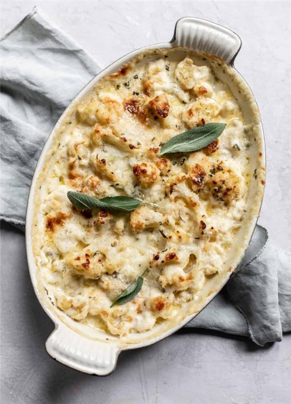 slani recept z mascarponejem, tolažilni recept za kremasto cvetačo in mascarpone gratin