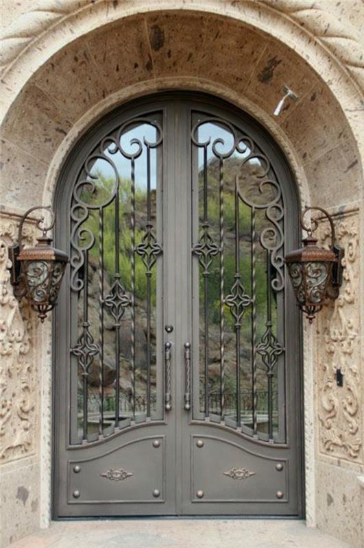 okraski iz kovanega železa-dvojna steklena vrata-starinske svetilke-okraski