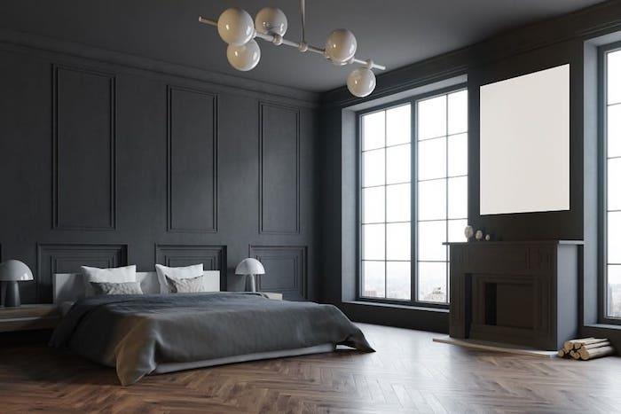 gri duvar ve tavan modern adam odası sadelik boyama siyah tavan dekorasyonu bir evde veya apartmanda tavan