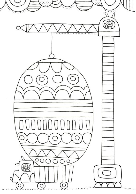 Paskalya temasında çocuk için kolay boyama fikri, araba ve iki tavşan ile eğlenceli illüstrasyon