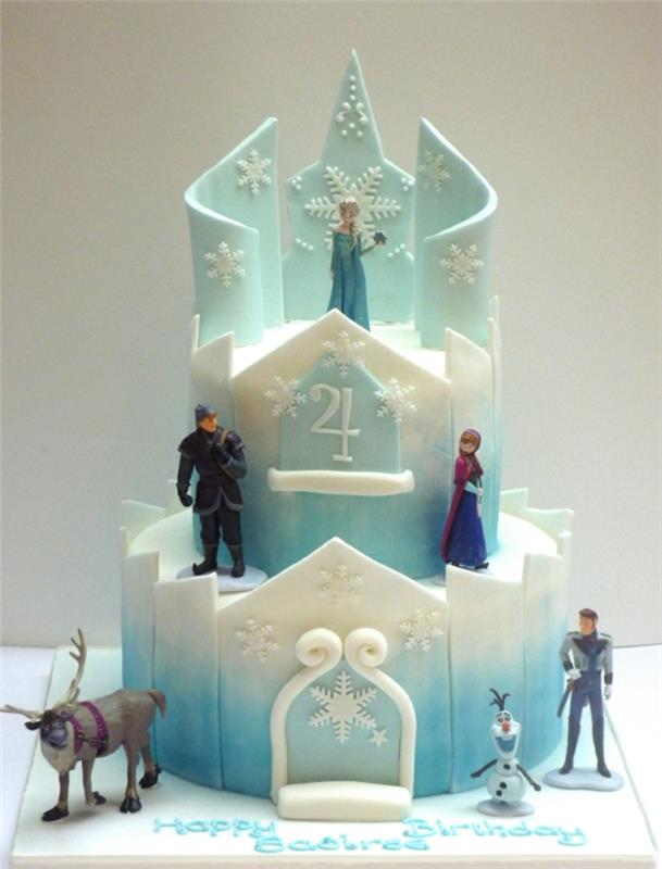 Zamrznjena torta-fotografija-na-torta-elsa-in-ana-sladkorno-testo-figurica-grad
