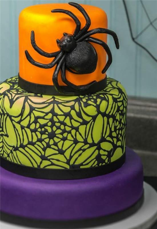 lila-zeleno-in-rumene barve-torta-spiderman-torta