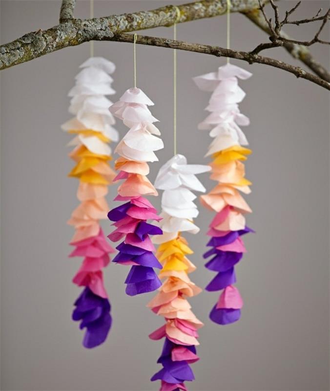 krepono popieriaus girlianda-mažų gėlių žiedlapių imitacija-virvelė-vestuvių dekoravimo idėja