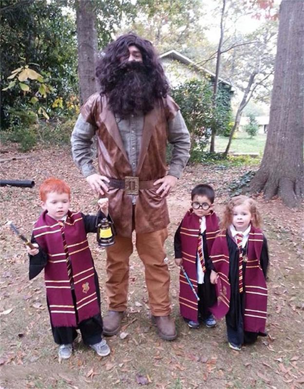 Originalus Hagrido ir Hario Poterio kostiumas, paprastas Helovino kostiumas, vaikai ir bendras tėvo kostiumas