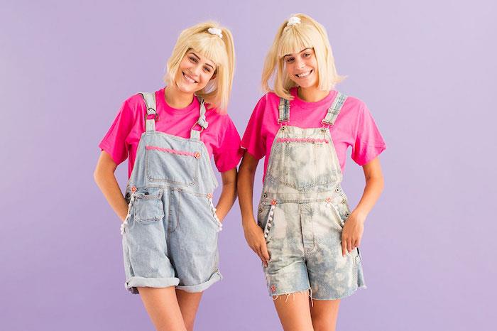 Olsen ikizleri iki genç kız arkadaş kostümü, 90'ların saç modeli, orijinal sinema kostümü
