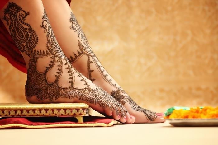začasna tetovaža za ženske, etnično oblikovanje, oblikovanje črne kane na nogah s cvetličnimi vzorci