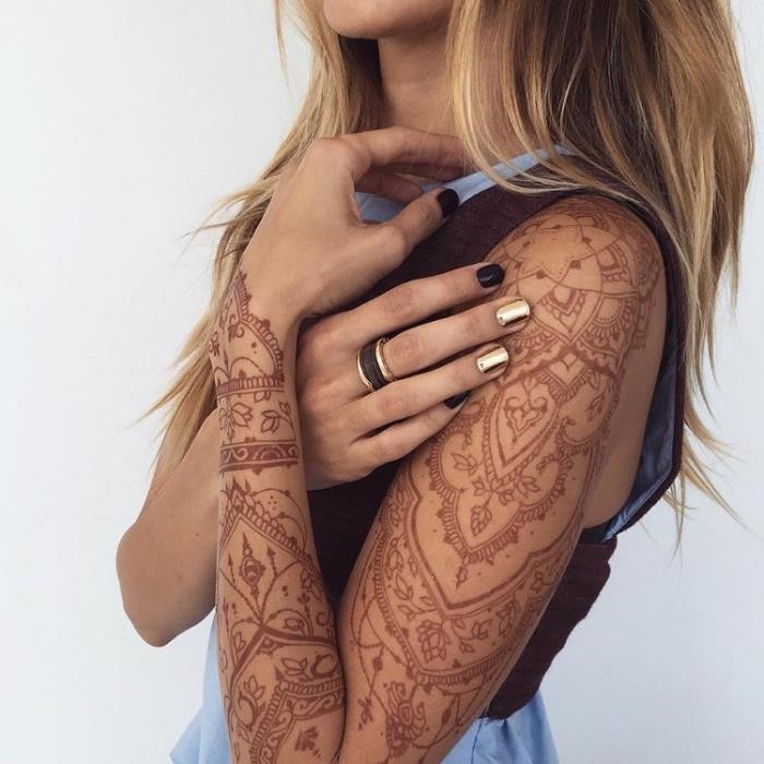 oblikovanje tetovaže kane na roki in rami za ženske, trajna tetovaža iz rdeče kane