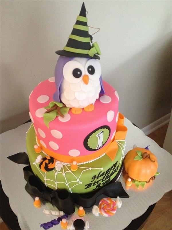 baykuş şeker ezmesi kek doğum günü cadılar bayramı çocuk için fondan dekorasyon kek gıda boyası kabak şeker
