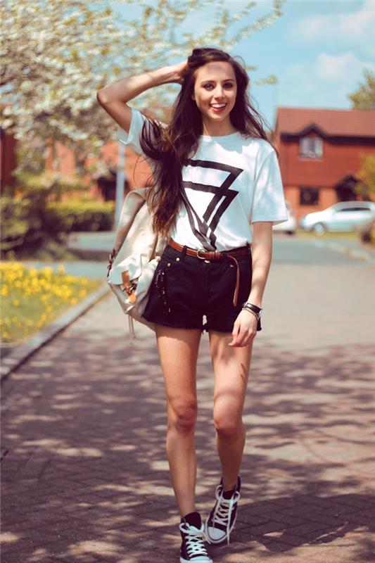 modne hipster dekle poletne denim kratke hlače converse vintage oblačila ženske