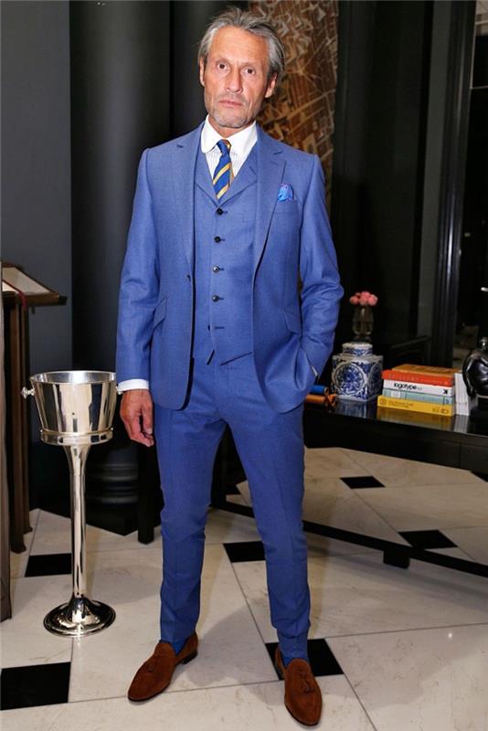tridelna električna modra moška obleka