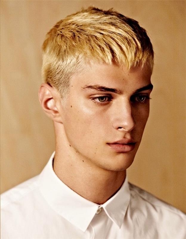 Medena zlata balayage moški blond lasje kratka frizura