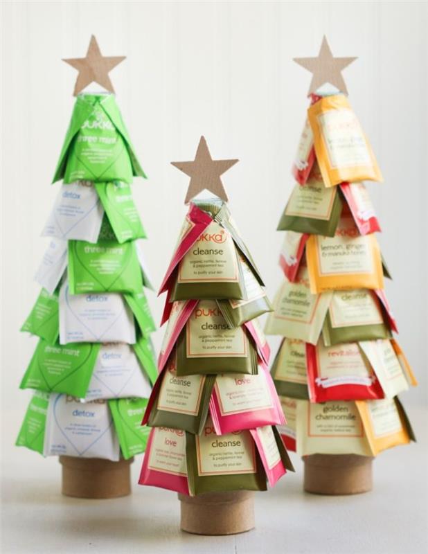 ideja za darilo, da si narediš primer izvirnega diy božičnega drevesa v čajnih vrečkah božično darilo najboljši prijatelj