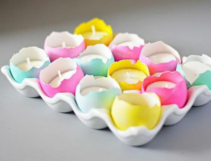 mumluğa dönüştürülmüş renkli yumurta kabuğu, yumurta kabuğunda mum, basit bahar el işi etkinliği