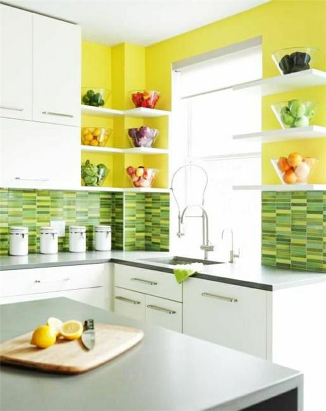 rumeno-zelena-kuhinja-barva-ideja-kuhinja-bar-rumena-stena-belo-pohištvo-kuhinjska miza